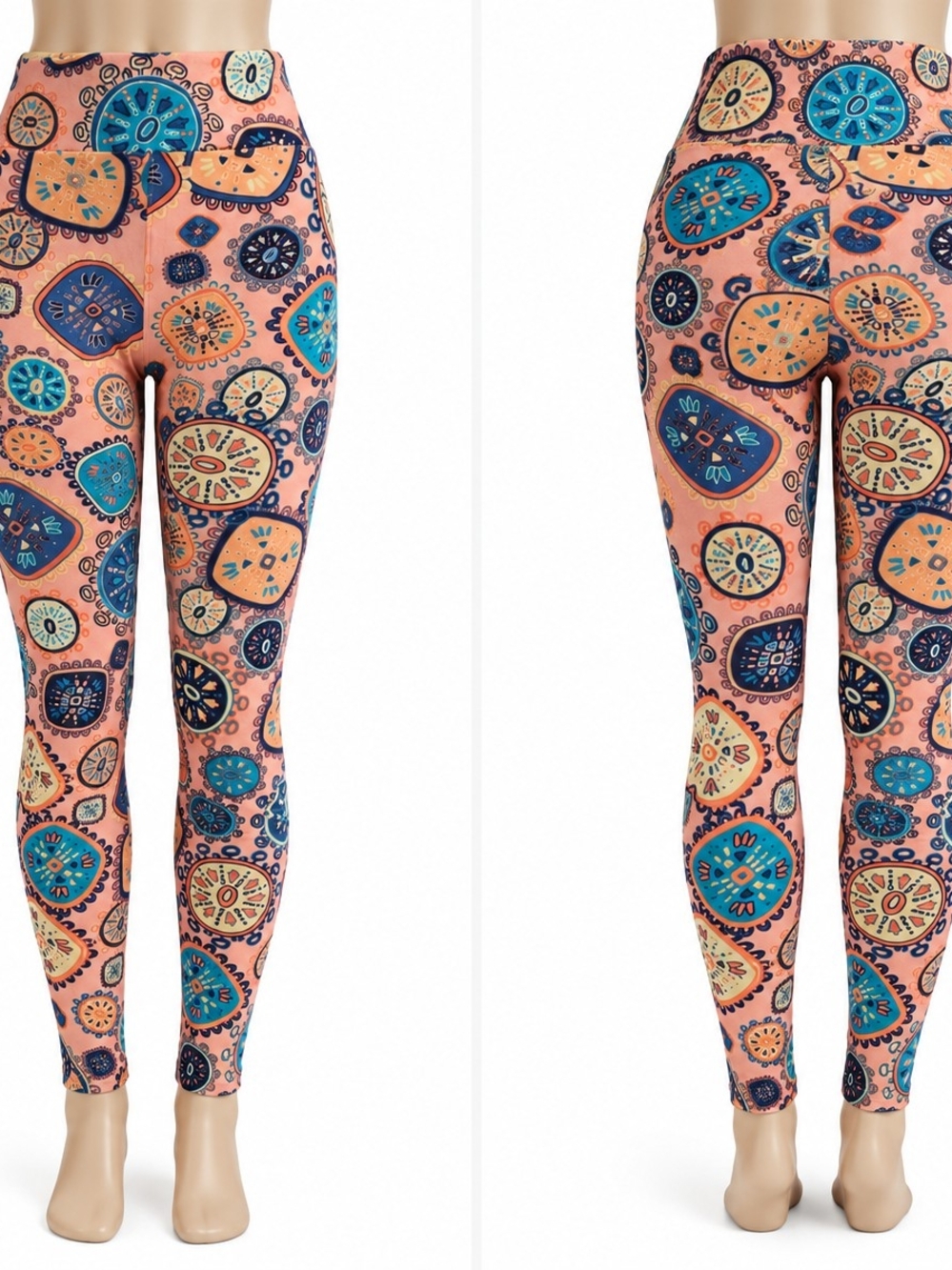 LuLaRoe Tall & Curvy TC Leggings Peach Blue Medallion Tall And Curvy